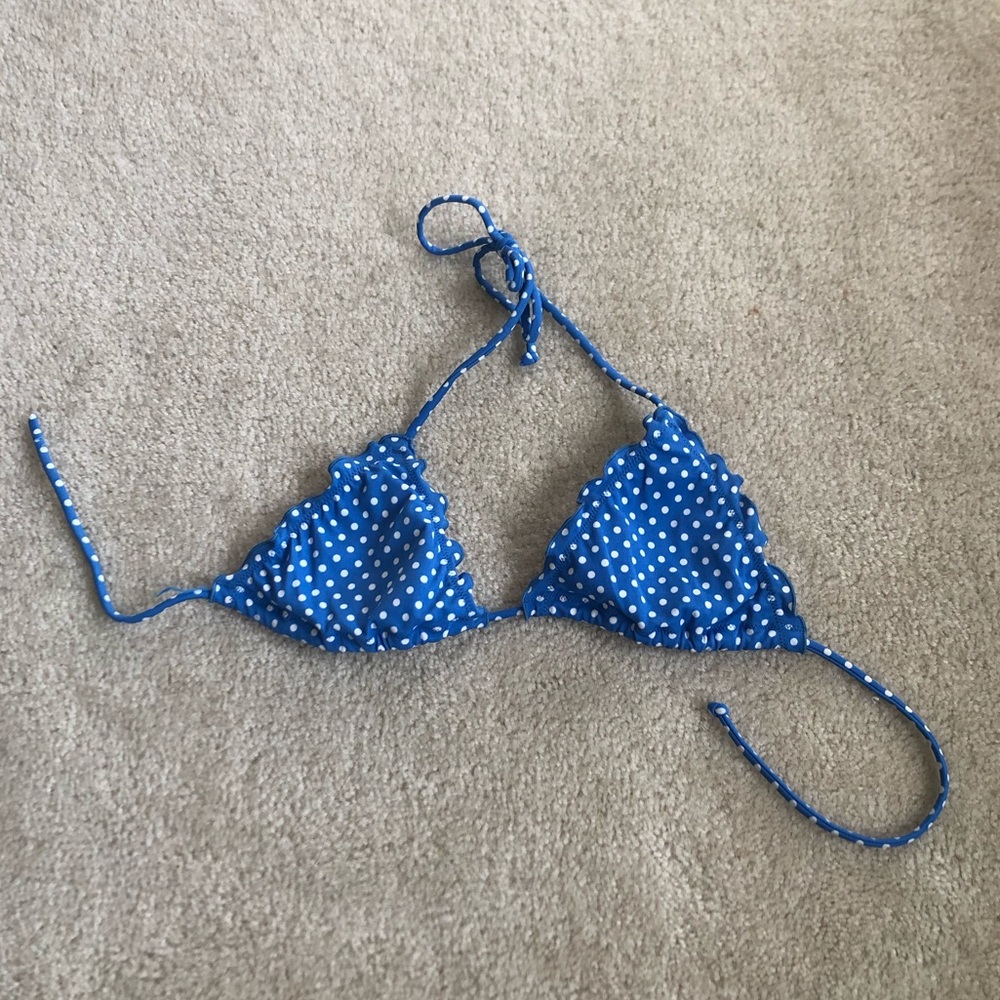 Blue polka dot triangle bikini top